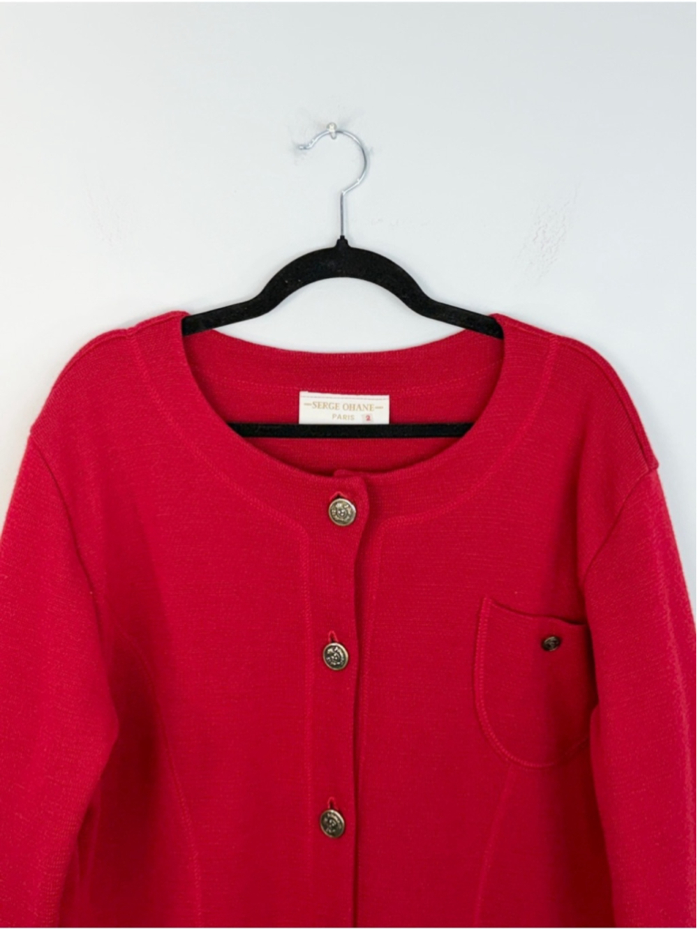 VTG 80s 90s French made wool blend boxy oversized red longline cardigan sweater - Picture 7 of 13
